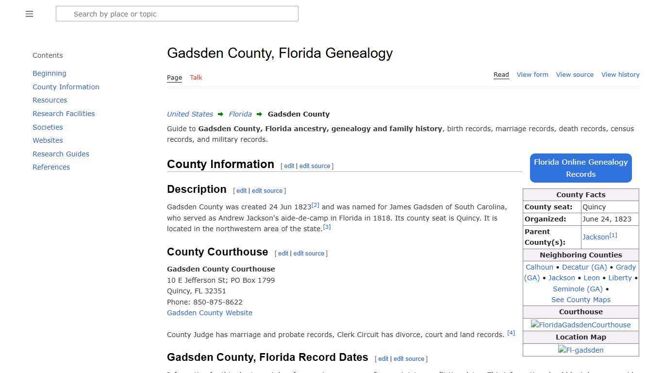 Gadsden County, Florida Genealogy • FamilySearch